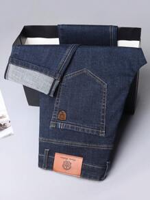 Straight Leg Stretch Jeans, Everyday Wear, Denim Effect - Blue - View 6