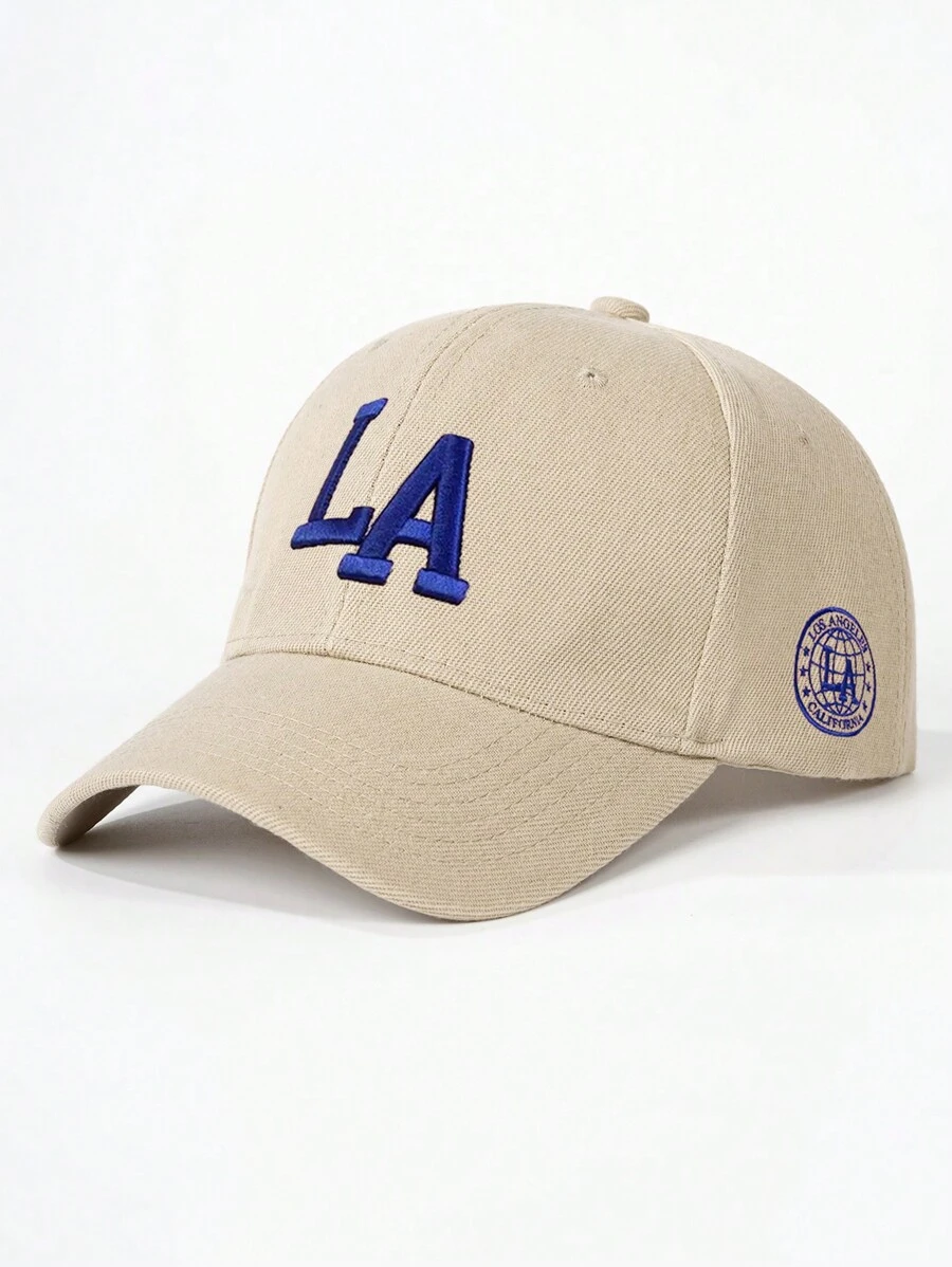 1 chiếc mũ bóng chày thêu LA, mũ vành cong mềm mại chống tia UV ngoài trời, mũ chống nắng thường ngày có thể điều chỉnh cho du lịch mùa xuân thu bãi biển dành cho nam phong cách Y2K Halloween - kaki - Xem 1