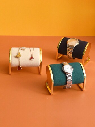 1pc Iron Gold-Plated & Microfiber Jewelry Watch Storage & Display Stand – Cylindrical Design For Wrist Accessories (Watches/Bracelets/Bangles), Soft Microfiber Lining Protects From Scratches & Wear, Durable Non-Fading Gold-Plated Iron Frame, Dual-Purpose For Home Vanity Storage & Store/Live Stream Display, Multi-Color Options