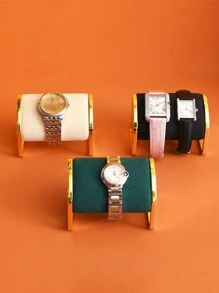 1pc Iron Gold-Plated & Microfiber Jewelry Watch Storage & Display Stand – Cylindrical Design For Wrist Accessories (Watches/Bracelets/Bangles), Soft Microfiber Lining Protects From Scratches & Wear, Durable Non-Fading Gold-Plated Iron Frame, Dual-Purpose For Home Vanity Storage & Store/Live Stream Display, Multi-Color Options