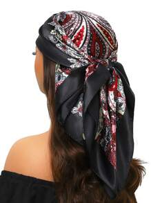 1pc 90*90cm Sun Protection Headscarf, Outdoor Classic Windproof Scarf Shawl, Unisex Versatile Air-Conditioned Room Neckerchief, Thin Seasonal Cashew Printed Silk Scarf, Colorful Blue Green Square Bandanna - A - View 6