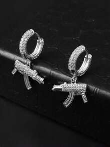 Ice Studded Gun Model Hoop Earring Hip Hop Premium A+++ - Bạc - Xem 1
