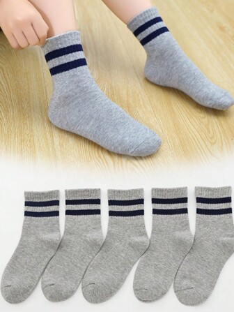 5 双儿童袜子，男童女童休闲地板袜，适合各种场合，舒适无束缚设计，透气防臭，中筒