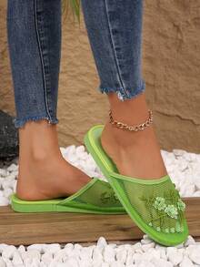 Women's Breathable Mesh Plastic 3D Floral Decor Lightweight EVA Sole Casual Beach Holiday Home Flat Sandals, Multiple Colors Available - Green - View 5