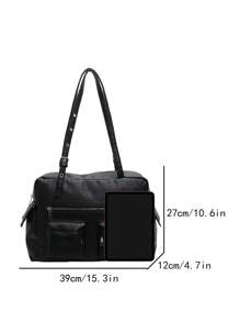 新款时尚小众设计大容量手提包，休闲简约多功能多口袋腋下包，纯色可调节肩带单肩包，适合工作、通勤、购物、约会等各种场合。女士新款手提包。 - 黑色 - 查看 8