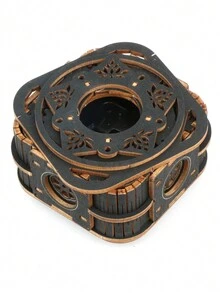 3D Wooden Music Box Puzzles Home Furnishings Rotating Clockwork Music Box - Black - View 3