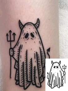 1 pieza Pegatina de tatuaje temporal con patrón de fantasma demoniaco de Halloween, material de PVC resistente al agua adecuado para personas de moda de - Negro - Ver 1