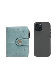 CHARM INFINITE Retro Style Women's Blocking Faux Leather Wallet With Card Slots & Zipper Pocket Gift Gift Business Casual Woman Card Case Gifts Essentials Items For Women Wallet Purse Wallet Small Wallet Rfid Wallet - Baby Blue - View 6