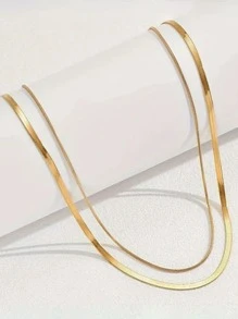 1 Bộ vòng cổ choker dạng xích rắn dẹt ngắn thanh lịch, tối giản, hợp thời trang, có tác dụng kéo dài xương đòn, bền và không gây dị ứng, hoàn hảo để đeo hàng ngày - chuỗi đôi - Xem 3