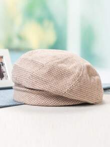 1 件优雅复古千鸟格涤纶羊毛印花贝雷帽，秋冬万圣节