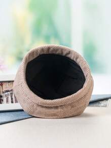 1 件优雅复古千鸟格涤纶羊毛印花贝雷帽，秋冬万圣节