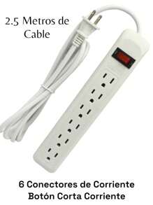 Barra multicontacto rectangular con 5 conectores de corriente, 2.5 Metros de Cable y Corta Corriente - Tipo de Enchufe A USA (110-127V) - Ver 2