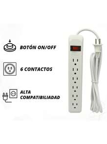 Barra multicontacto rectangular con 5 conectores de corriente, 2.5 Metros de Cable y Corta Corriente - Tipo de Enchufe A USA (110-127V) - Ver 1