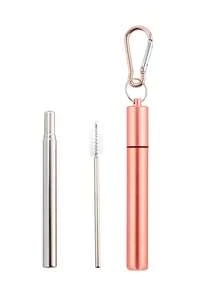 1pc Portable Collapsible Straw Set, Includes 304 Stainless Steel Reusable Straws, Storage Case, Cleaning Brush And Keychain - Multicolor - View 9