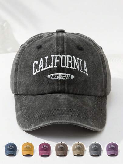 MAKEFGE 1 件男女通用户外休闲时尚 CALIFORNIA 刺绣水洗防紫外线可调节柔软棒球帽，适合日常搭配万圣节