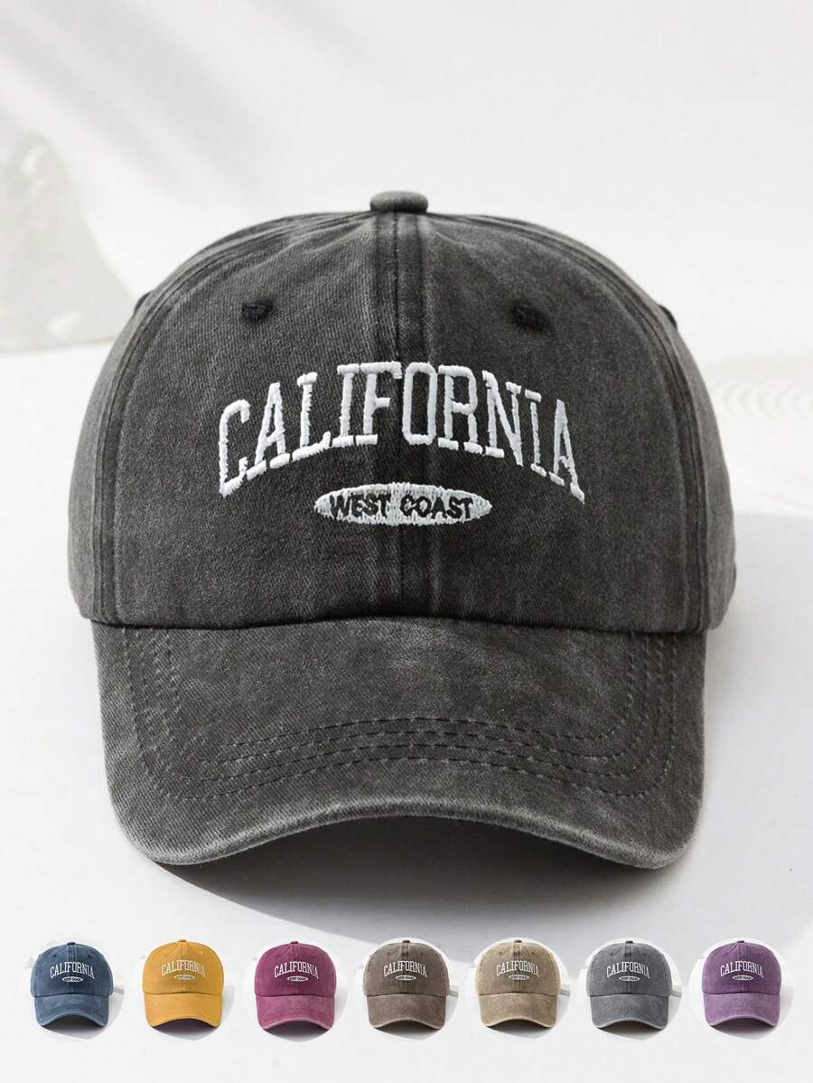 MAKEFGE 1pc Unisex Outdoor Casual Fashion CALIFORNIA Embroidery Washed UV Protection Adjustable Soft Baseball Cap, Suitable For Daily Matching Halloween