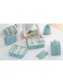 Waterproof Travel Luggage Suitcase Organizer Kit With 7 Toiletry Bags - Mint Green - View 9