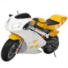 Pocket Bike, Mini Motorcycle, Gas Pocket Motorbike With Strong Dual Brake - White & Yellow - View 5
