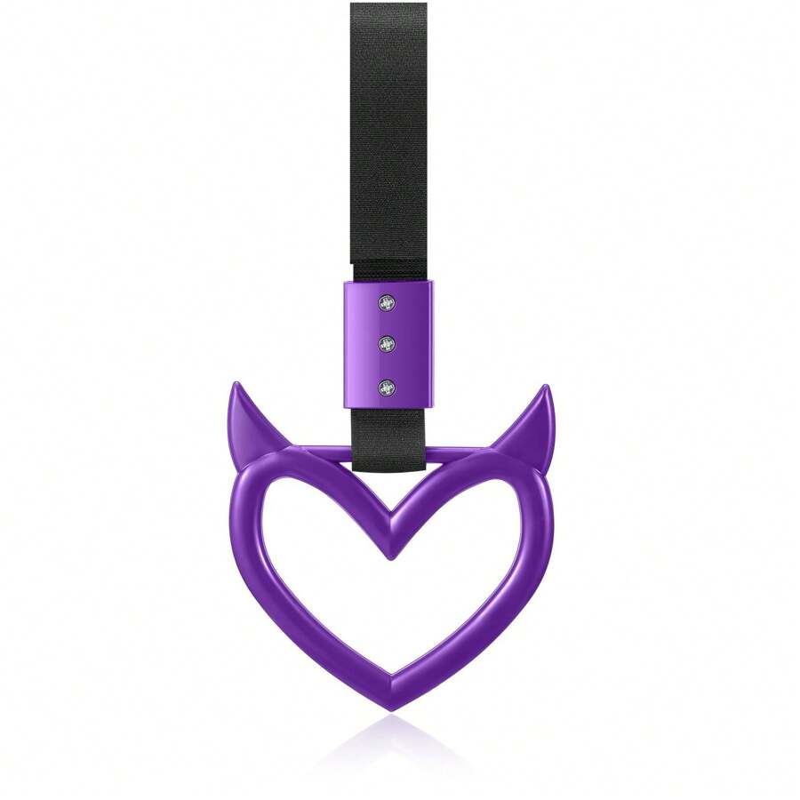 ROJEMXVE 1pc Heart Handle Ring Bumper Warning Car Accessory Heart Hand Strap Drift Charm Rear Bumper Warning Ring Decor For Car Bus Subway Interior Exterior Decoration(Purple, Devil Style)