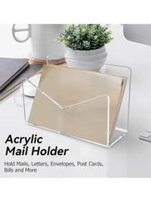 1pc Transparent Acrylic Letter Organizer Rack, Clear Envelope Storage Holder, Postcard Display Stand, File Organizer Rack, Desk Decor Suitable For Home, Office, Retail Shop - Clear - View 3