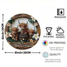 1 件 8x8 英寸迷人高地牛与百合金属标牌 - 防紫外线、防刮擦，室内室外装饰 - 彩色 - 查看 2