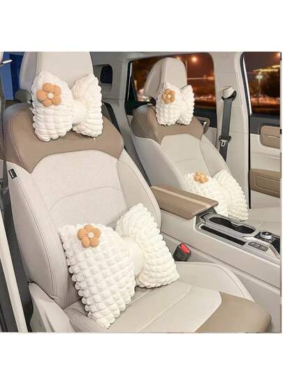 Car Headrest & Lumbar Support Pillow Set, Creative Floral Design Neck Rest And Waist Cushion, Comfortable Car Interior Accessories, Suitable All Seasons, Car Pillow,Car Accessories