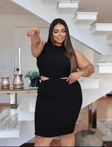 Plus Size Dress Ana Ruga Elegant Party - 黑色 - 查看 1