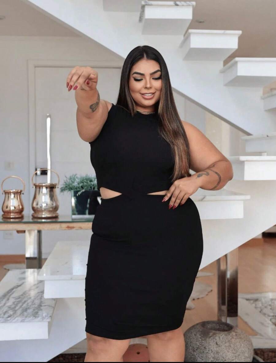Plus Size Dress Ana Ruga Elegant Party - 黑色 - 查看 1