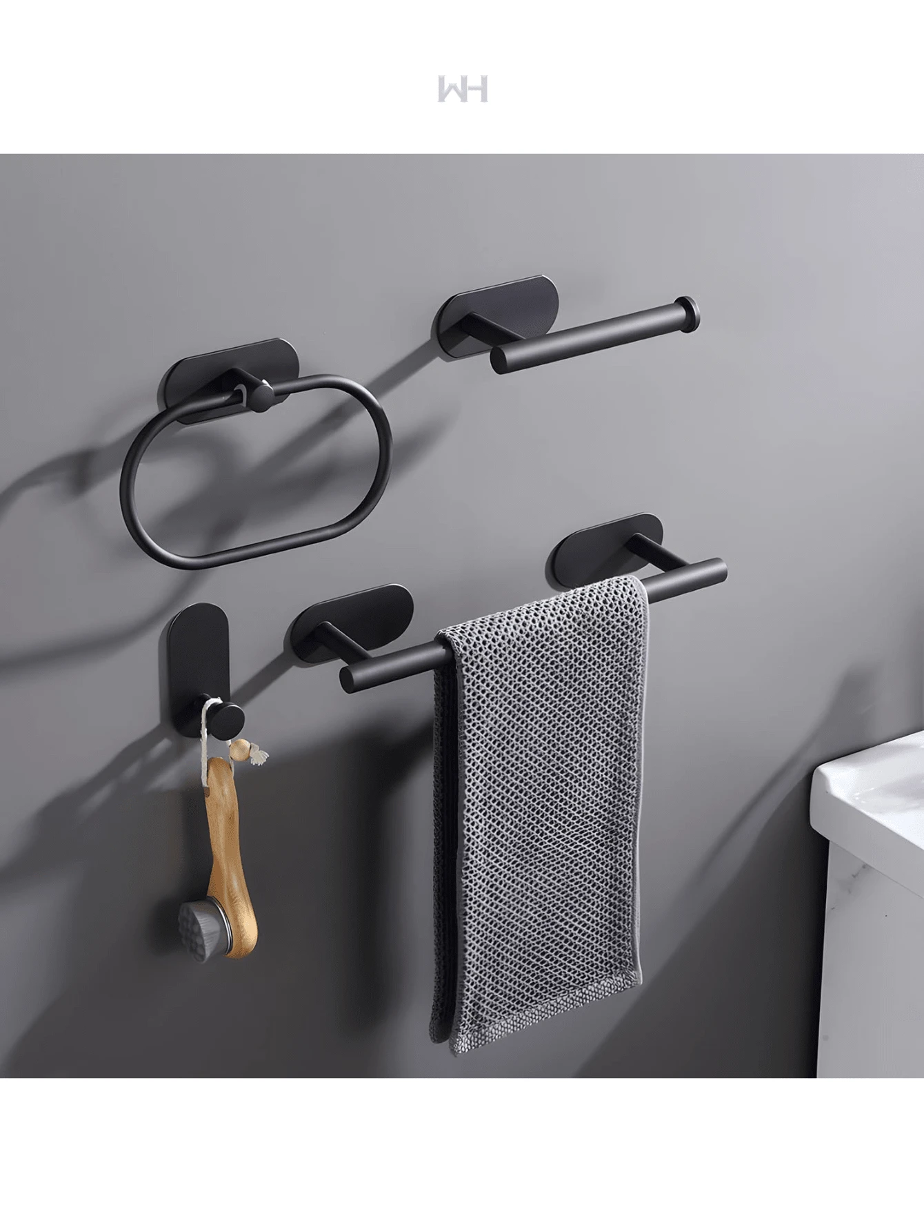 Set de Toalleros para Baño, Organización para Baño, Novedoso, Estetica Visual para Baño, Gran Artículo - Negro - Ver 1