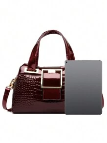 Luxury Designer Handbag Brand Crossbody Bags For Women New Crocodile Pattern Leather Shoulder Bags Casual Tote Bag 2025 , Gifts For Women - Burgundy - View 4