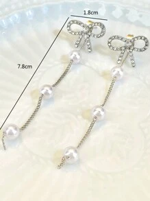 水钻蝴蝶结耳坠 情人节、妈妈、母亲、母亲节、礼物 - 銀色 - 查看 3