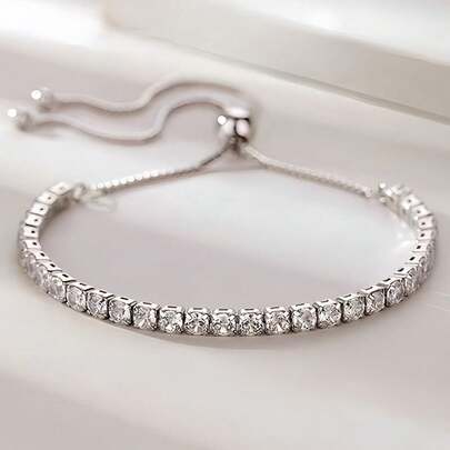 1pc Minimalist Luxury Fully Crystallized Adjustable Bracelet, Suitable For Women's Daily, Festival And Banquet Wear
