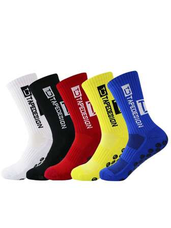 Sports Outdoor Socks Yellow/Red/Blue/White/Black 5 Pairs Of Men's Calf Sports Socks, 1 Pair Of Medium Socks Of Specified Color, Non-Slip Shock Absorption, Comfortable And Breathable Socks, Suitable For Football, Cycling, Basketball Training, Running Outdoor Men's Socks EU38-45