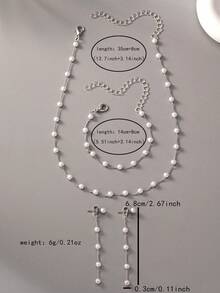 1pc Necklace, 1pair Earrings, 1pc Bracelet - 3pcs/Set Pearl Jewelry Set, Boho Style, Simple & Elegant Design, Suitable For Mother's Day, Daily Wear, Banquet And Party - Antique Silver - View 4