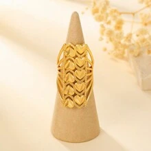 1 件迪拜风格心形雕刻镂空矩形金戒指，带可调节开口，新款女士戒指首饰，适合日常使用情人节 - 金色 - 查看 12