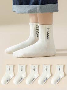 5 par/opakowanie Dziewczęce i dziecięce skarpetki sportowe z nadrukiem literowym, oddychające, codzienne, wiosna i lato - Wielokolorowe - Zobacz 13