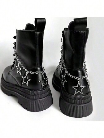 新款镂空星星吊坠金属链鞋带时尚链环，个性百搭星星装饰靴子配饰