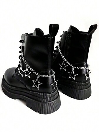 New Hollow Star Pendant Metal Chain Shoe Lace Fashionable Chain Link, Personality All-Match Star Decor Boots Accessories