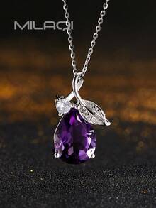 1 chiếc vòng cổ bằng bạc Sterling 925 mạ 18K đá thạch anh tím và đá topaz tự nhiên, quà tặng sang trọng cho bạn gái, vòng cổ choker dành cho phụ nữ - Màu tím - Xem 4