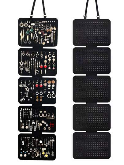 1 bucată nouă geantă de depozitare pentru bijuterii pentru cercei din pâslă, pliabilă, cu capacitate mare de a ține 5 perechi de cercei și alte articole de bijuterii, umeraș multifuncțional pentru medalii, broșe și alte articole