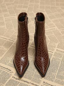 Giày bốt nữ màu nâu thanh lịch mới 2025, giày bốt ngắn phong cách đồng quê, gót cao, mũi nhọn, kiểu dáng mới cho mùa thu/đông - Màu nâu Sô-cô-la - Xem 3