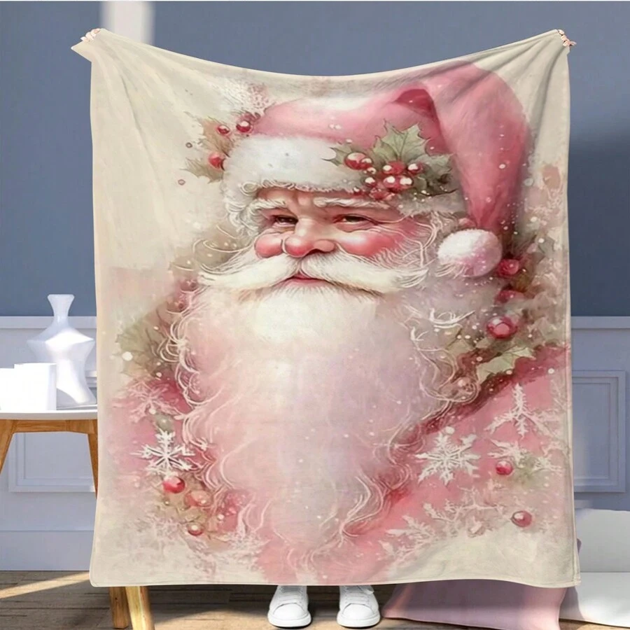 1 件全新圣诞毯，圣诞老人粉色羊毛毯，圣诞主题法兰绒毯，适合家人和朋友的礼物，多种尺寸可选，复古印花家居装饰，圣诞毯，传统，秋季毯 - 彩色 - 查看 1