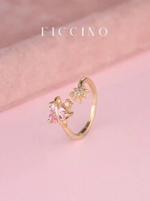 FICCINO 可爱甜美粉色心形镀金方晶锆石可调节戒指，适合年轻女孩和好朋友的礼物，附赠盒子 - 1063r - 查看 2