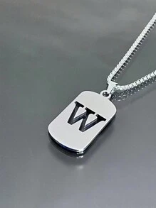 1st Heren Roestvrijstalen Trendy Ketting - 26 Holle Initialen, Elegante Letter Hanger Ketting, Kleurvast, Geschikt Voor Casual Wear En Truikettingen