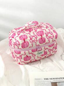 1 件/套粉色南瓜蝴蝶结绗缝化妆包，时尚休闲时尚便携式化妆包，多功能，大容量大储物袋，可装钱包、口红、卫生巾、袋垫、硬币、钥匙、耳机、空气盒、有线耳机、电缆、充电器、适配器、耳机和其他配件、可爱洗漱用品收纳袋、旅行储物袋，适合女士、糖果、护士、女学生、学生、礼物。 - 粉色 - 查看 14