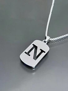 1st Heren Roestvrijstalen Trendy Ketting - 26 Holle Initialen, Elegante Letter Hanger Ketting, Kleurvast, Geschikt Voor Casual Wear En Truikettingen