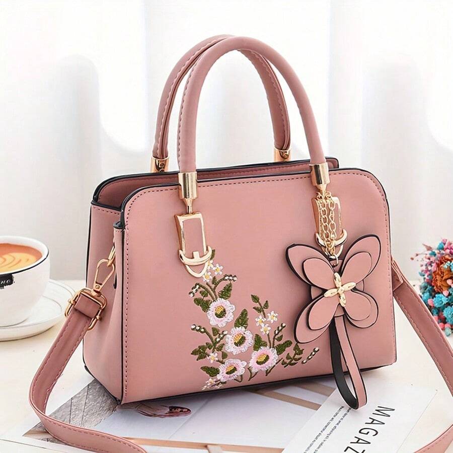 Small Purse And Handbag For Women, Elegant Floral Pattern Crossbody Bag, Teenage Girls Gift Shoulder Bag, Double Handle Purse - 粉色 - 查看 1