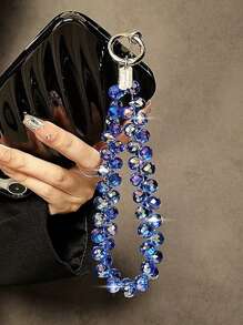 奢华水晶串珠钥匙扣，带钥匙圈，适合挂在手机、包包等上，可作为送给母亲、家人、朋友、生日、节日的礼物，手机挂饰，手机链 - 寶藍色 - 查看 3