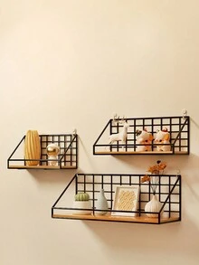 1PC（带挂钩）收纳架，无需钻孔，壁挂式收纳架，壁挂式收纳架，宿舍房间，客厅，整理壁挂式杂物，学生宿舍收纳架，宿舍床边收纳壁架，壁挂架 - 黑色 - 查看 1