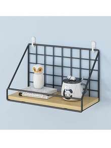 1PC（带挂钩）收纳架，无需钻孔，壁挂式收纳架，壁挂式收纳架，宿舍房间，客厅，整理壁挂式杂物，学生宿舍收纳架，宿舍床边收纳壁架，壁挂架 - 黑色 - 查看 6